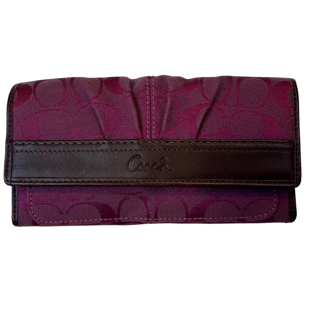 Y2K Coach Patchwork Leather Suede Wristlet Clutch Pink Metallic Signature C